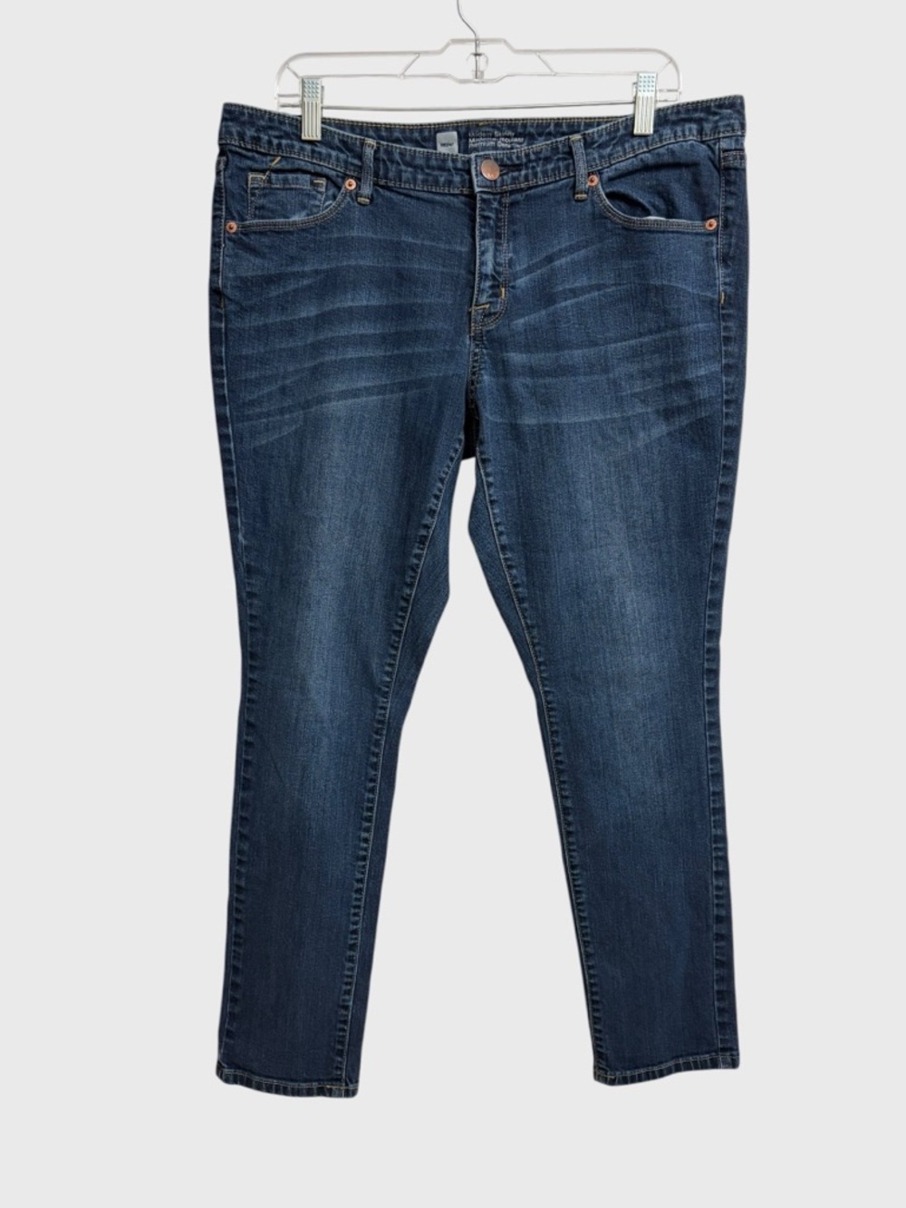 Mossimo Modern Skinny Mid-Rise Blue Jeans Women's 14S Short Fading Whiskering